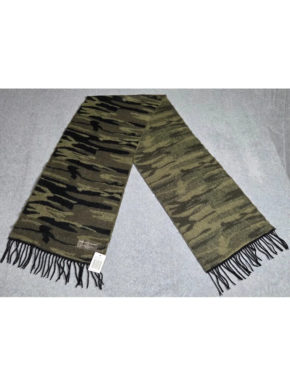 SOFTER THAN CASHMERE Scarf One Size Green Black Camo Fringe 12x64 NEW WITH TAGS